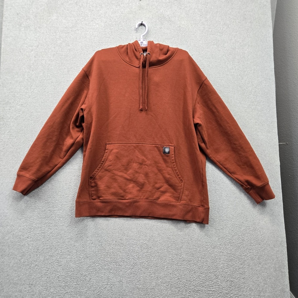Ariat Men Hoodie XL Brown Fleece Logo Rebar Activewear Drawstring Hooded